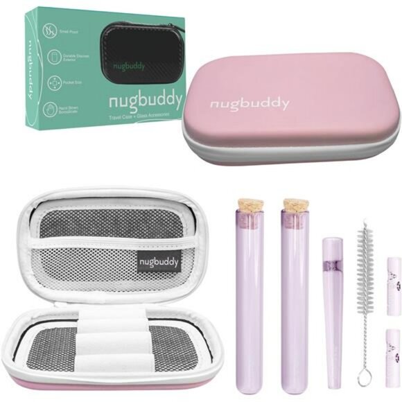 Pink smell proof storage case with glass jar tubes travel lockable organizer bag - Picture 1 of 7